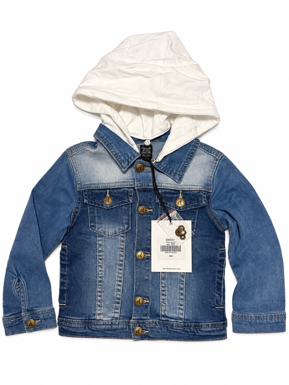 2-3Y NWT Deux par Deux Hooded Denim Jacket